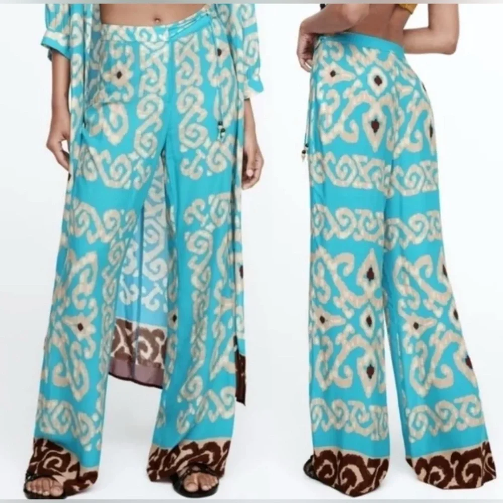 Zara Palazzo Lightweight Printed High Waisted Pants Women’s Size Large (NWOT)